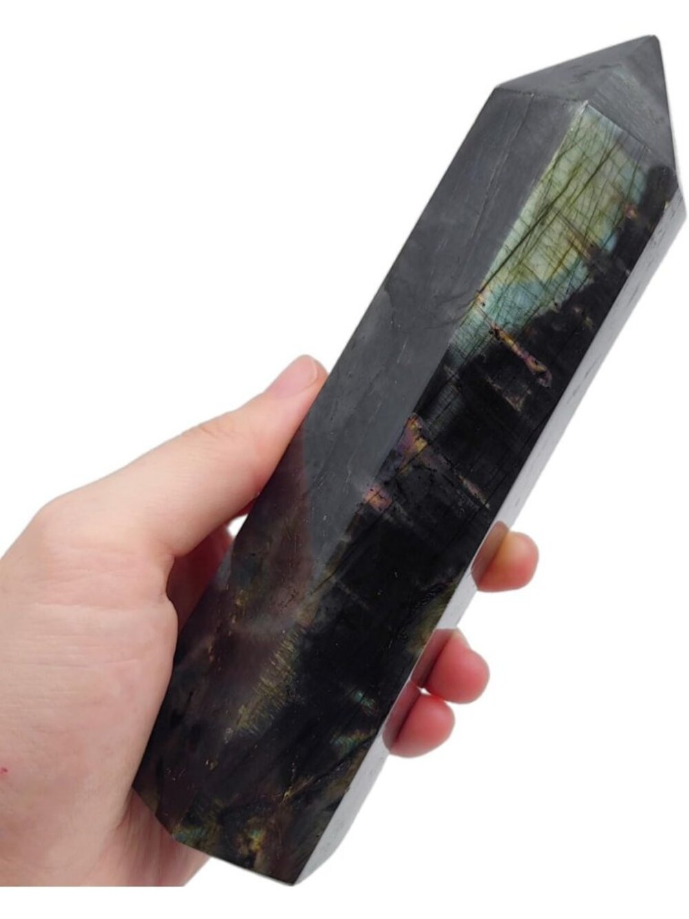 Large Labradorite Crystal Point Wand - 1.5-2 lbs Healing Gemstone for Reiki